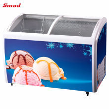 Curved Glass Sliding Door Ice Cream Display Freezer with Ce ETL